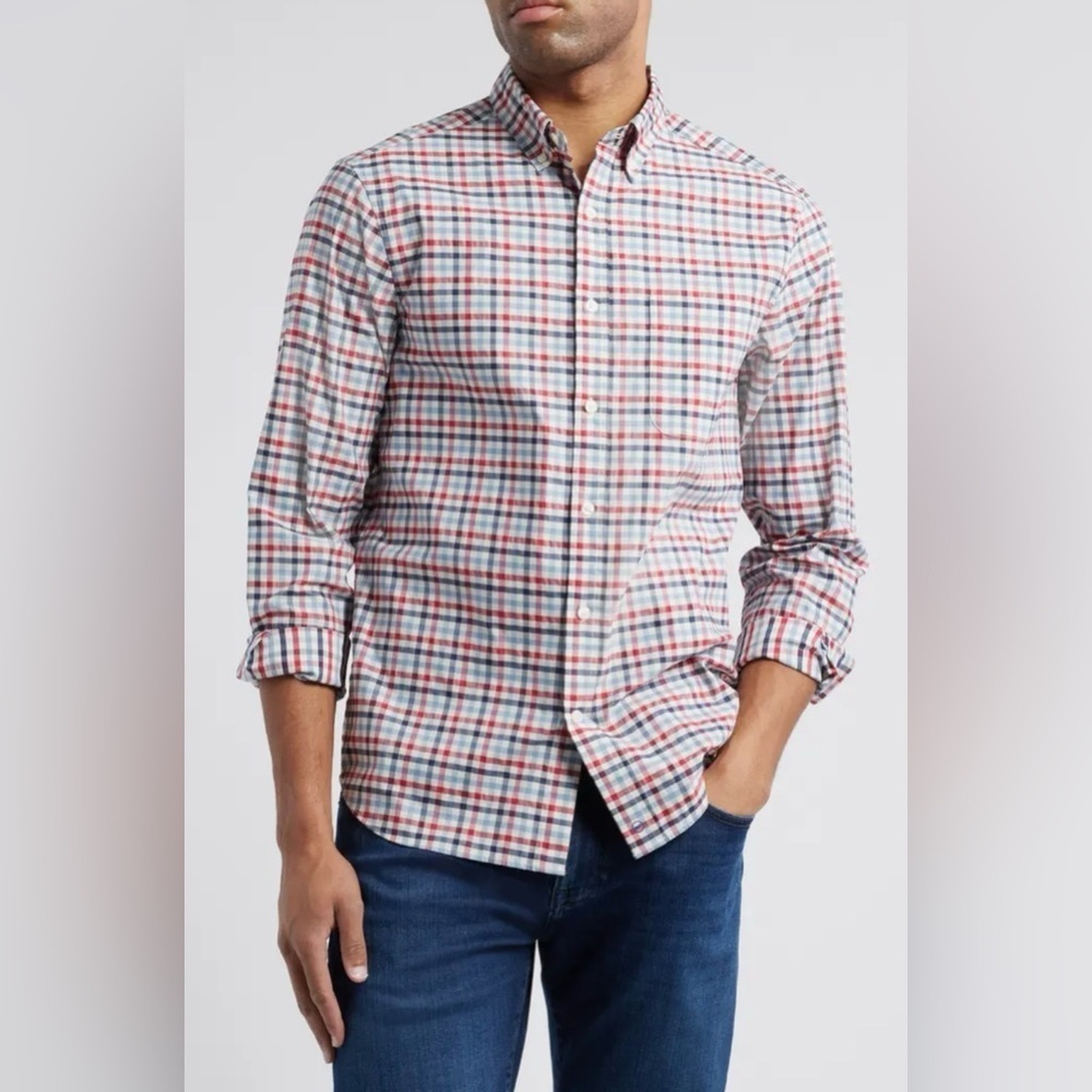 J.Crew Red Blue Plaid Button Down Shirt Men’s XL 100% Cotton Casual